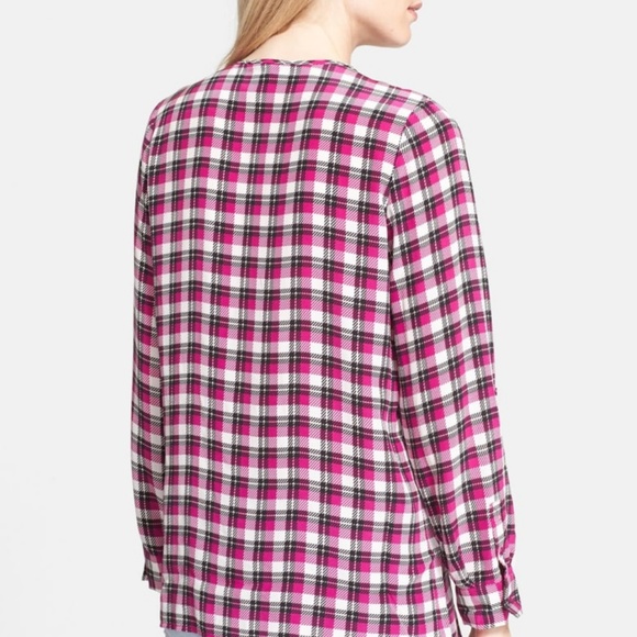 Joie Plaid Silk Blouse Pink Size XS - Picture 2 of 8